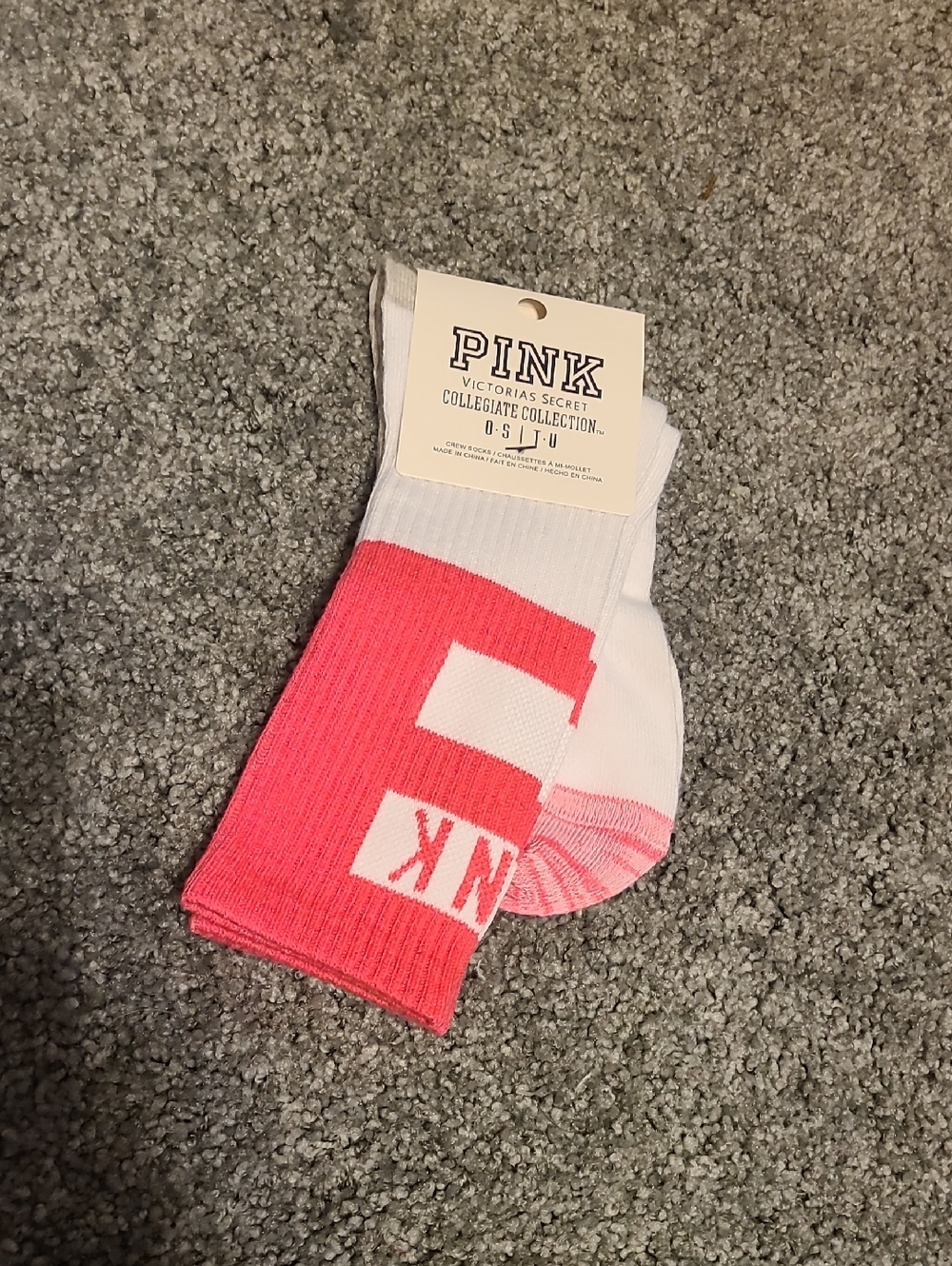 PINK Victoria's Secret White & Hot Pink Crew Athletic Socks